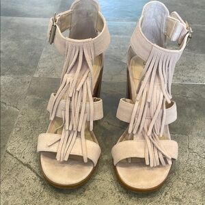 Fringe Suede Sandals - Cream